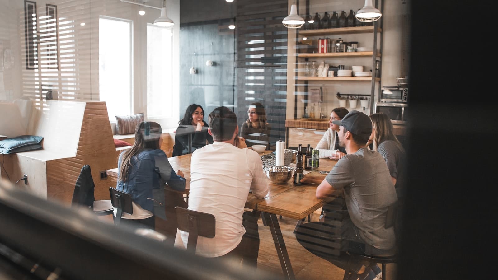Team collaborating around a table